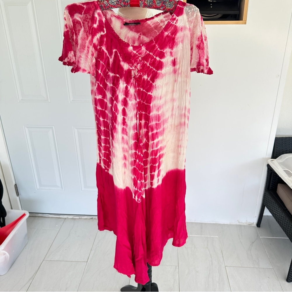 Vibrant Pink and White High Low Dress